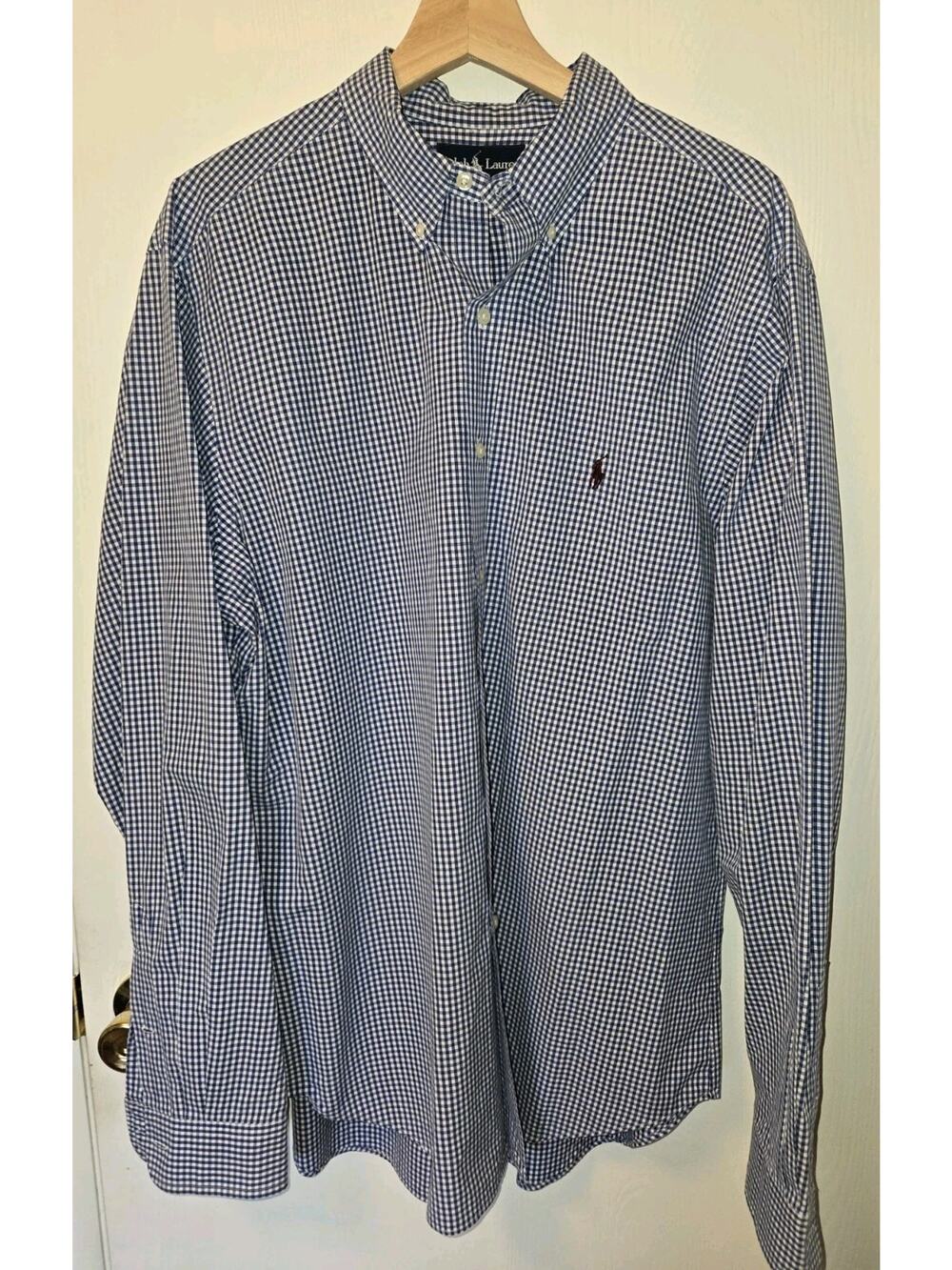 Ralph Lauren Men’s Size 17 XL Navy Blue Gingham Button Down Oxford Shirt